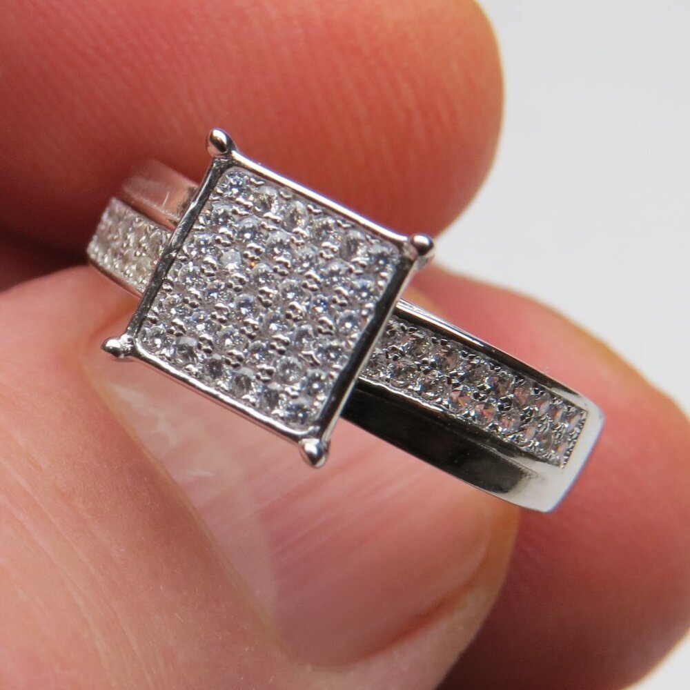 *925 Sterling Silver Diamond Band Engagement Ring